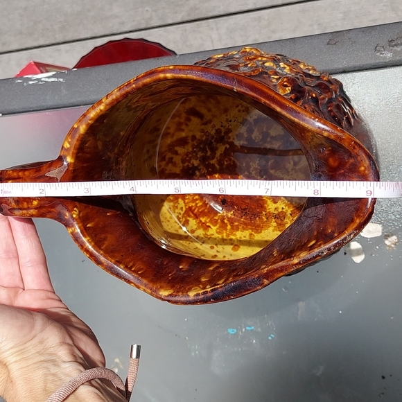 Antique yellow wear 9" large pitcher Bennington Pottery glazed raised 1800 - Picture 11 of 17